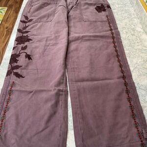 Sundance Embroidered Floral Wide Leg Cargo Pants Women's Purple Size 10